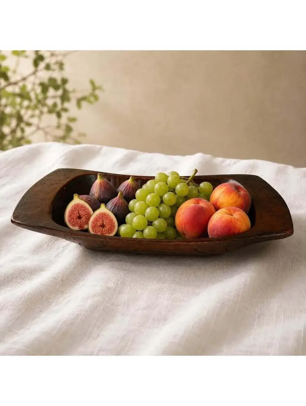 Vintage Japanese Carved Wood Bowl Tray 10” Signed Artisan Handled Rustic Decor